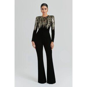 NADINE MERABI Sequin Embellished Black Jumpsuit
